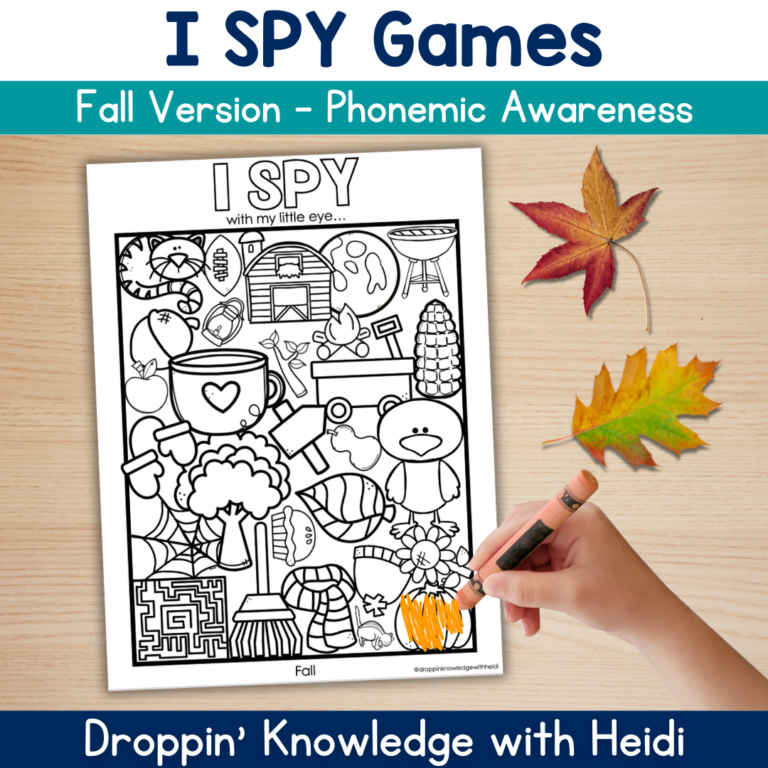 I SPY Game for Phonemic Awareness FALL – Beginning Ending Sounds Syllables