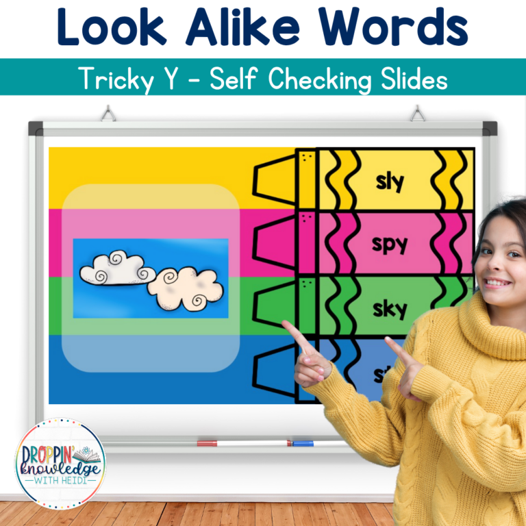 Orthographic Mapping – Look Alike Words Tricky Y – Self Checking Slides