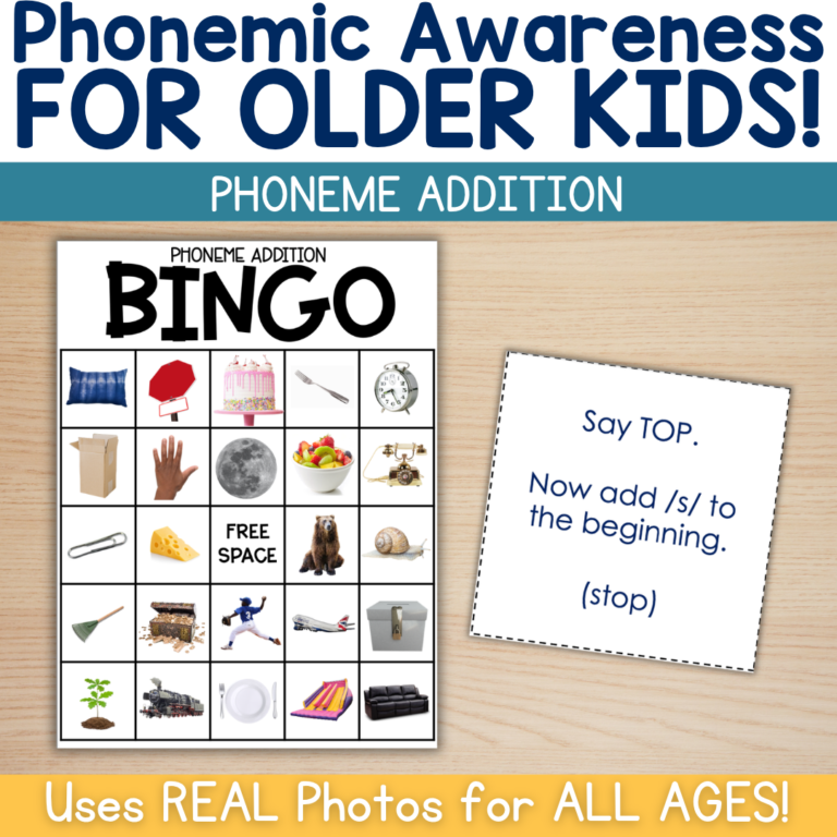 Phonemic Awareness for OLDER Kids – Phoneme Addition BINGO Game