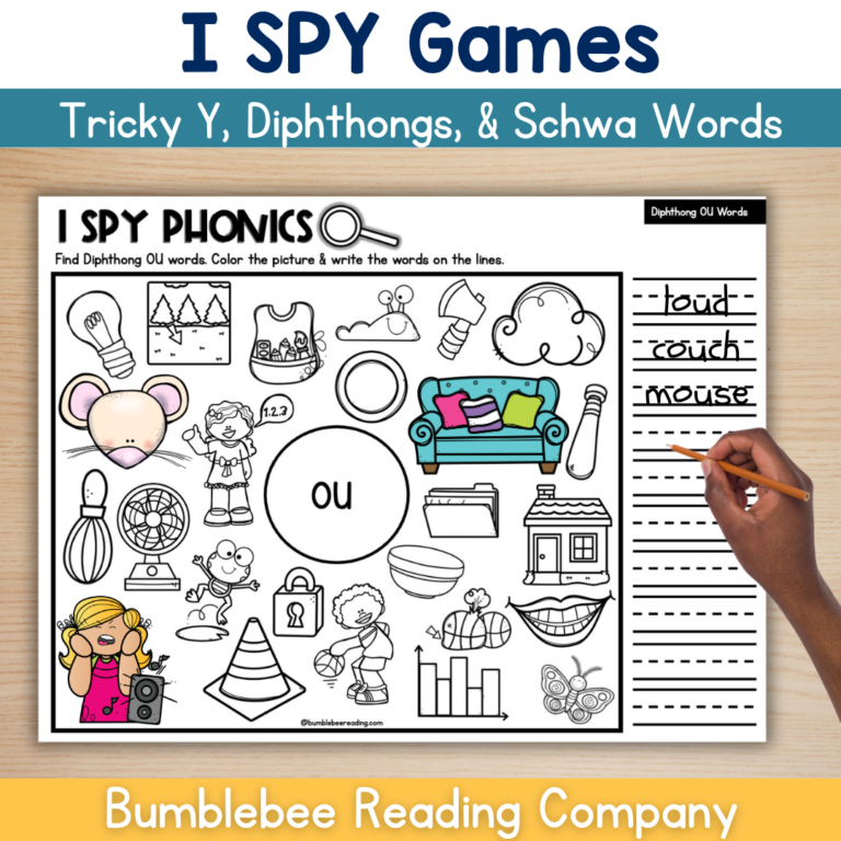 I SPY Phonics Diphthongs, Tricky Y, Schwa – Spelling Decoding Phonics Practice