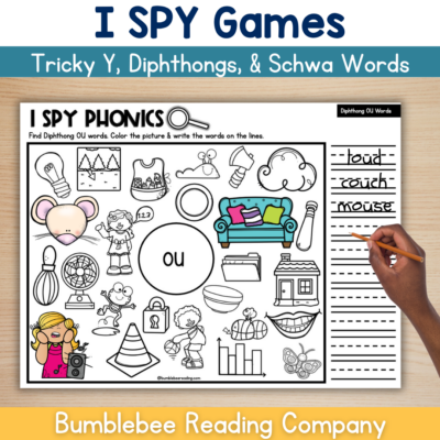 I SPY Phonics Diphthongs, Tricky Y, Schwa - Spelling Decoding Phonics Practice