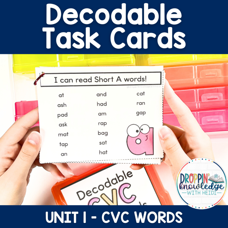 Decodable Task Cards – CVC Words, Phrases, and Sentences!