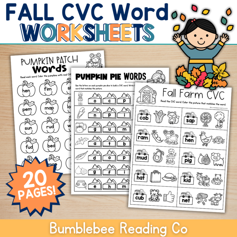 FALL NO PREP CVC Word Decodable Worksheets Phonics Spelling