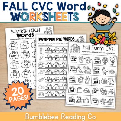 FALL NO PREP CVC Word Decodable Worksheets Phonics Spelling