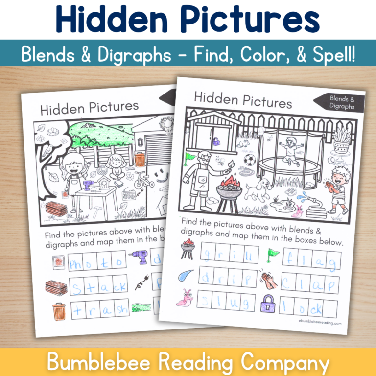 Hidden Picture Phonics Blends Digraphs & Floss Words Spelling Word Mapping