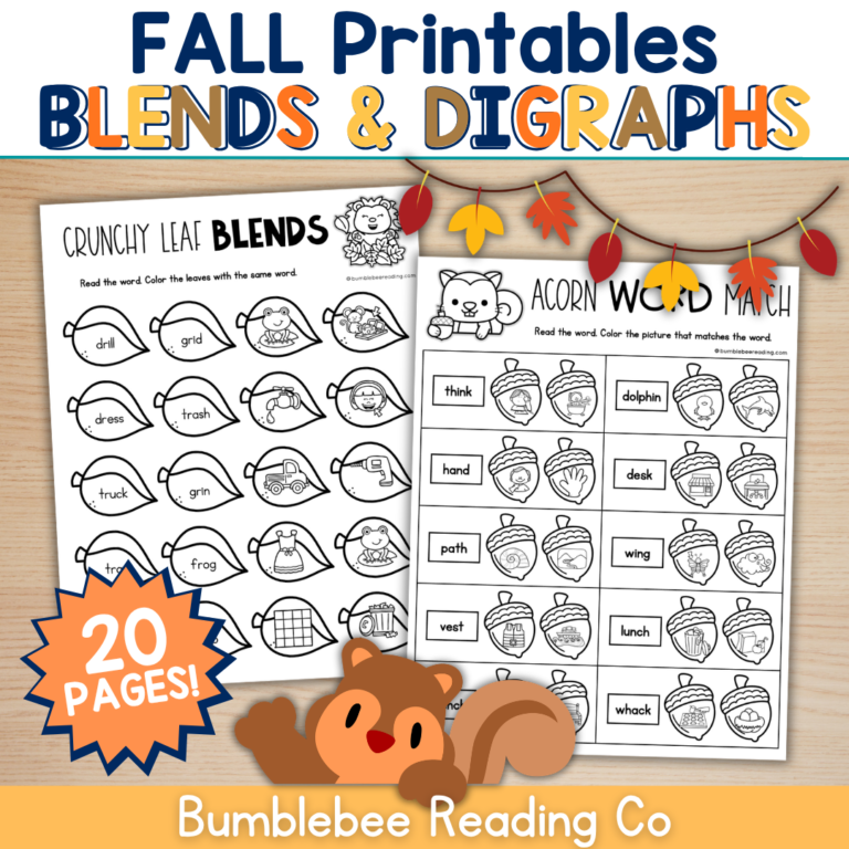FALL NO PREP Decodable Worksheets Phonics Spelling Blends Digraphs