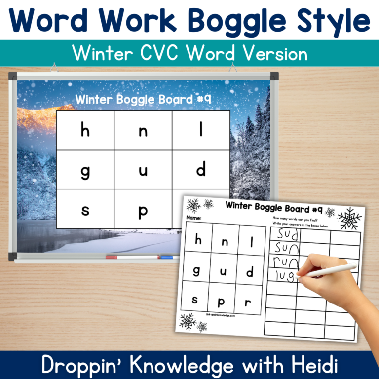 Word Work Boggle Style Winter Boards for CVC Words Phonics Spelling