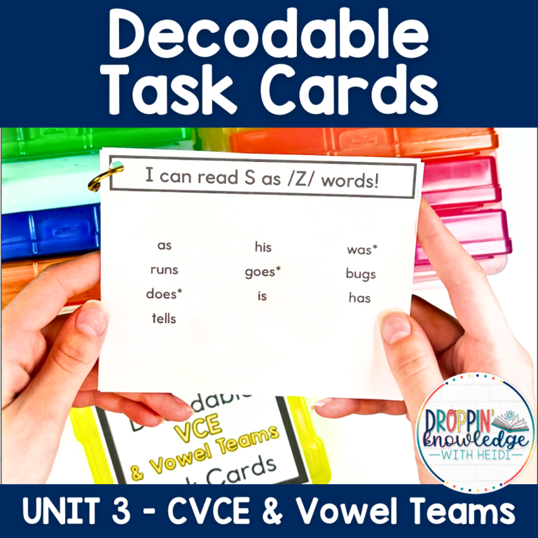 Decodable Task Cards – Silent E & Vowel Teams – Words, Phrases, and Sentences!