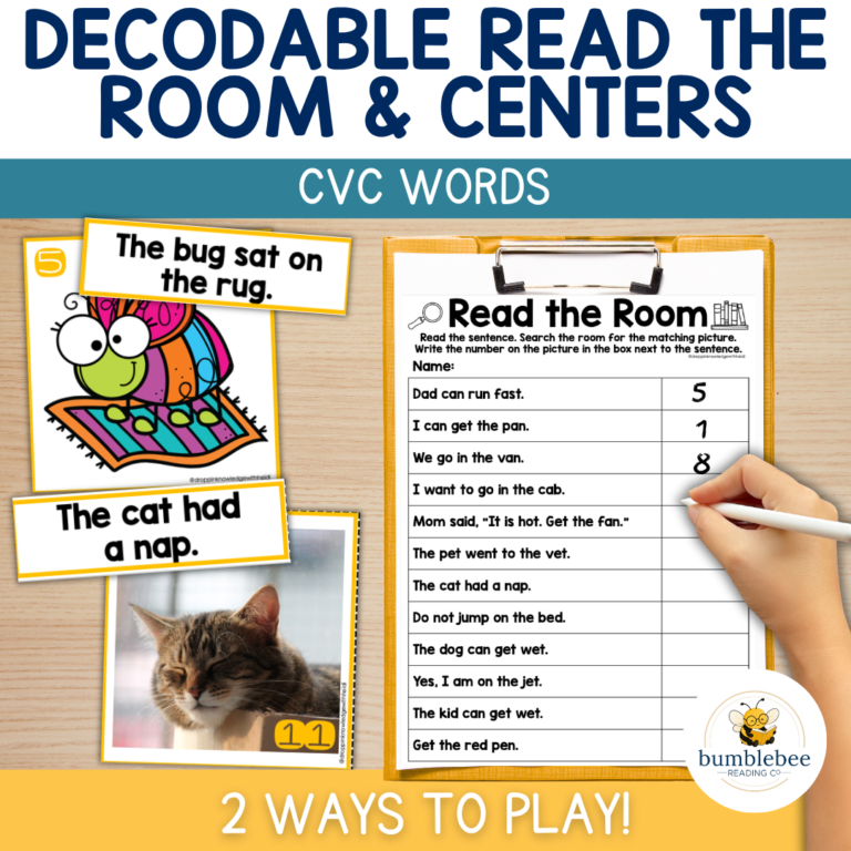 Decodable Read the Room & Centers – Unit 1 CVC Words