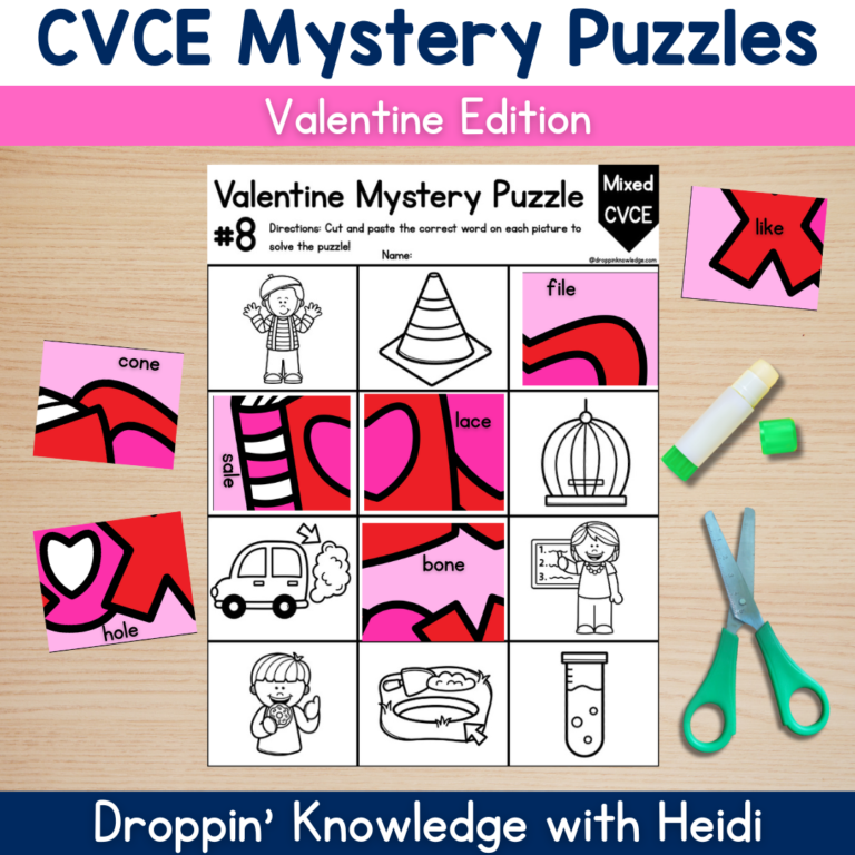 Valentine’s Day Phonics CVCE Silent E Words Mystery Puzzle Decoding