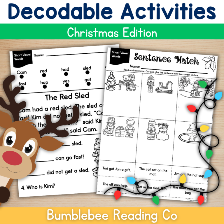 Christmas NO PREP CVC Word Decodable Worksheets Activities Phonics
