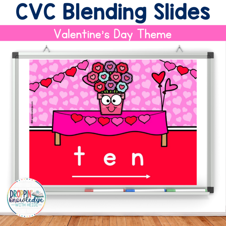 Valentine’s Day Phonics CVC Words Blending Slides