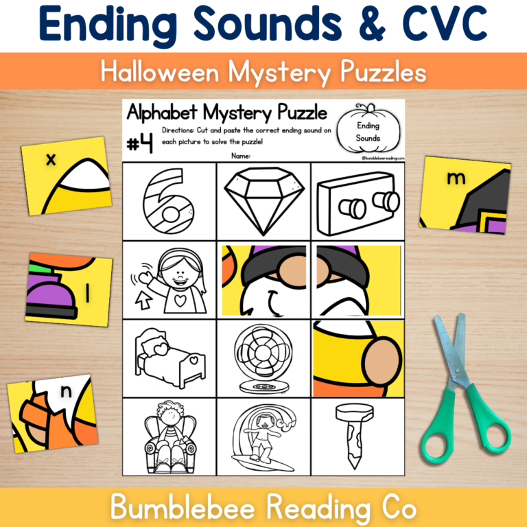 Halloween Phonics CVC Words & Beginning Sounds Mystery Puzzle Decoding