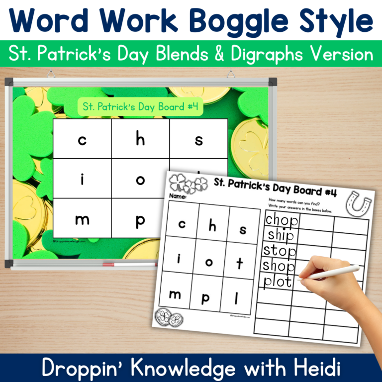 Word Work Boggle Style St. Patrick’s Day Boards CVC Words, Blends, & Digraphs