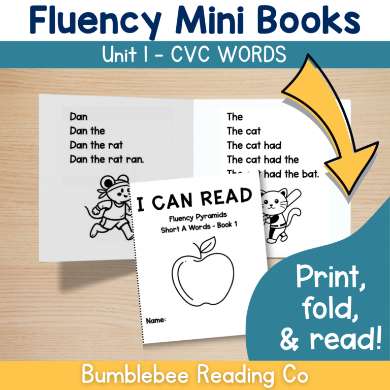 Fluency MINI BOOKS Foldable – CVC Words Phonics Decodables