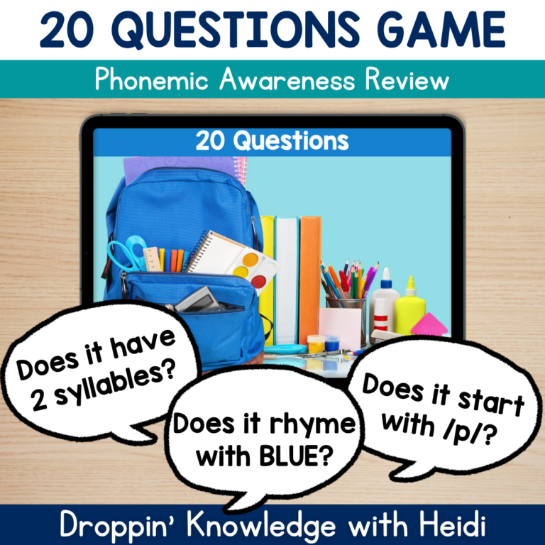 20 Questions for Phonemic Awareness Game