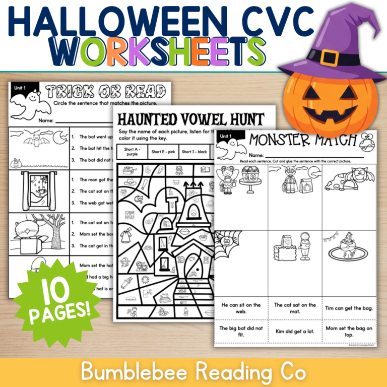 Halloween NO PREP CVC Word Worksheets Phonics Blending