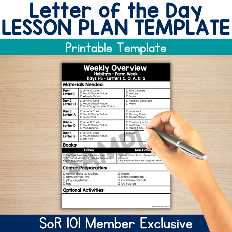Letter of the Day Alphabet Lesson Plan Template – EXCLUSIVE