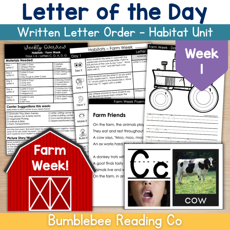 Letter of the Day Lesson Plans – Habitat Unit Week 1 – Farm Week (Written Order) EXCLUSIVE