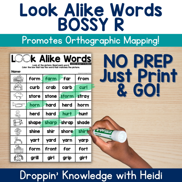 Look Alike Words Orthographic Mapping No PREP Printables – Bossy R