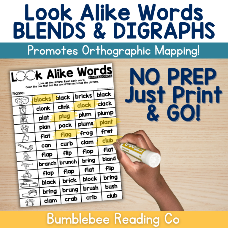 Look Alike Words No PREP Printables – Blends & Digraphs