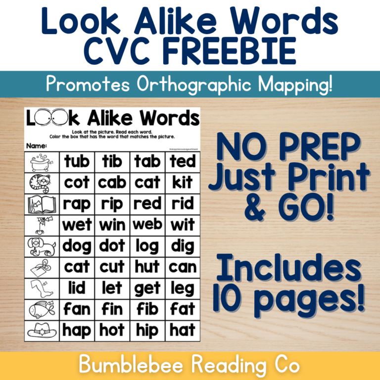 Look Alike Word No PREP Printables – CVC Words