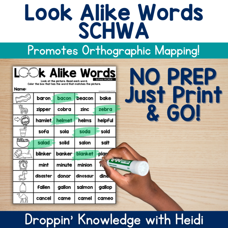 Look Alike Words NO PREP – SCHWA – Orthographic Mapping Phonics