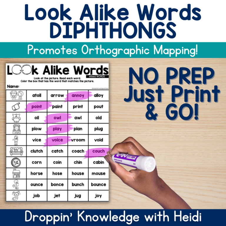 Look Alike Words No PREP Printables – DIPHTHONGS & Complex Vowel Teams