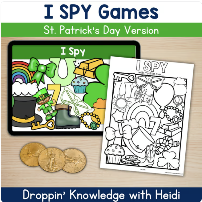 I SPY Phonemic Awareness St. Patrick’s Day – Beginning Sounds Syllables Rhyming