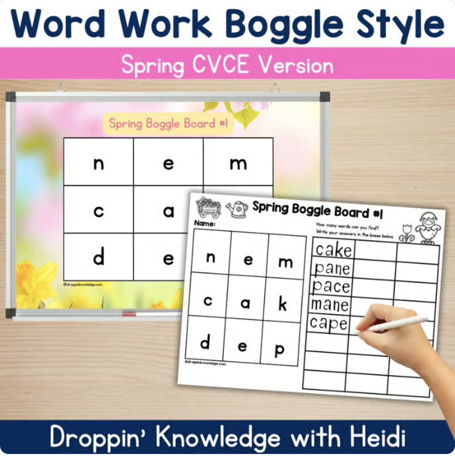 Word Work Boggle Style SPRING Boards CVC Words, Blends, Digraphs, CVCE Silent E