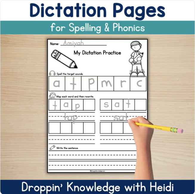 Spelling Dictation Blank Template Pages – Seasons Holidays Phonics