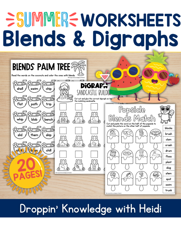 Summer NO PREP Blends & Digraphs Worksheets – Perfect for End of the Year Review