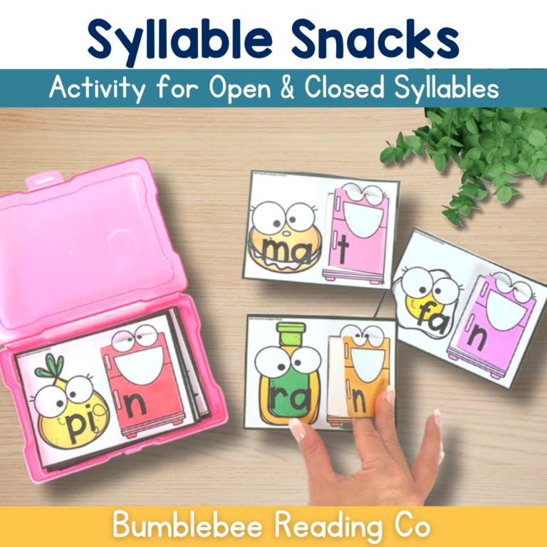 SYLLABLE SNACKS! Open & Closed Syllable PRACTICE Task Cards Centers