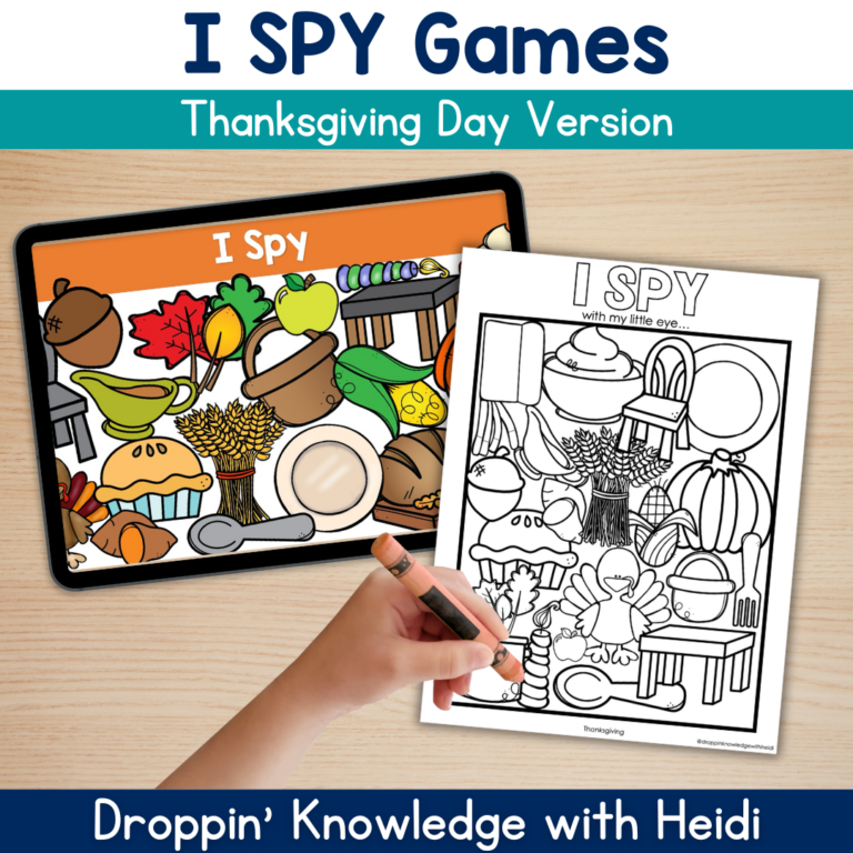 I SPY Game Phonemic Awareness THANKSGIVING – Beginning Sounds Syllables Rhyming