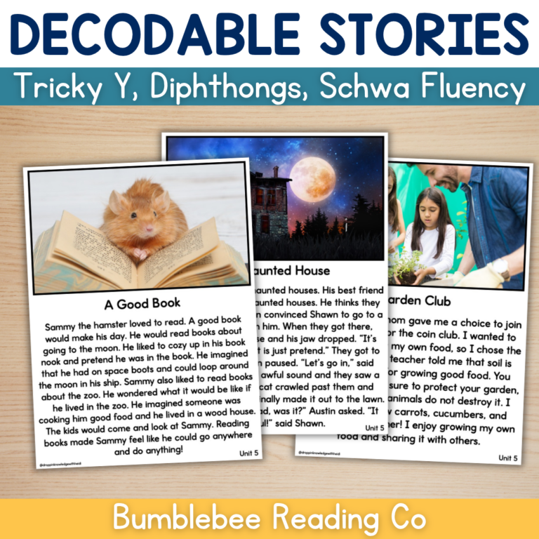 TRUE Decodable Passages – Tricky Y, Diphthongs, Schwa – Unit 5 – Short Stories